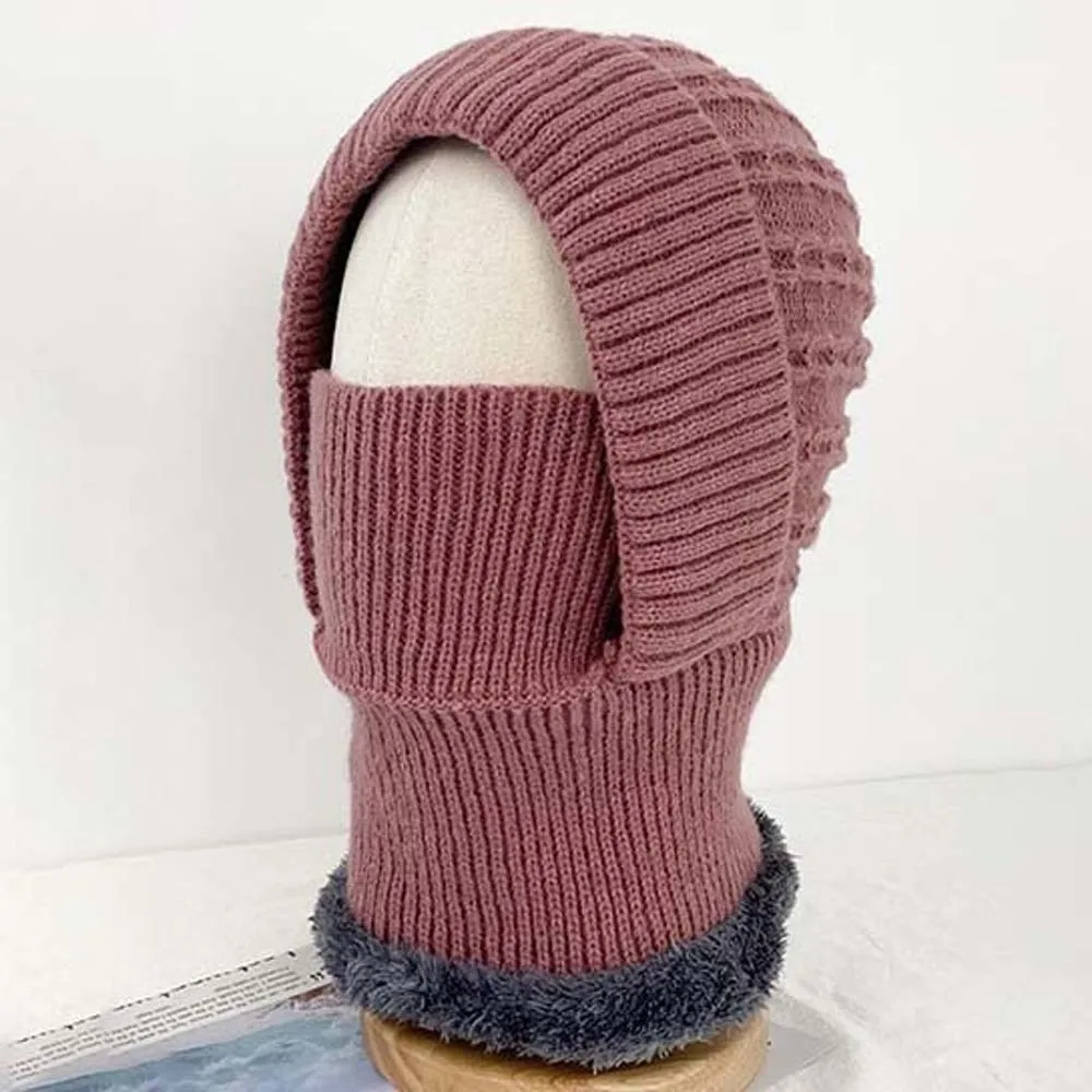 

Fashion Warmer Hooded Neck Cap Elastic Windproof Fleece Balaclava Hat Solid Color Anti-cold Winter Pullover Cap Autumn