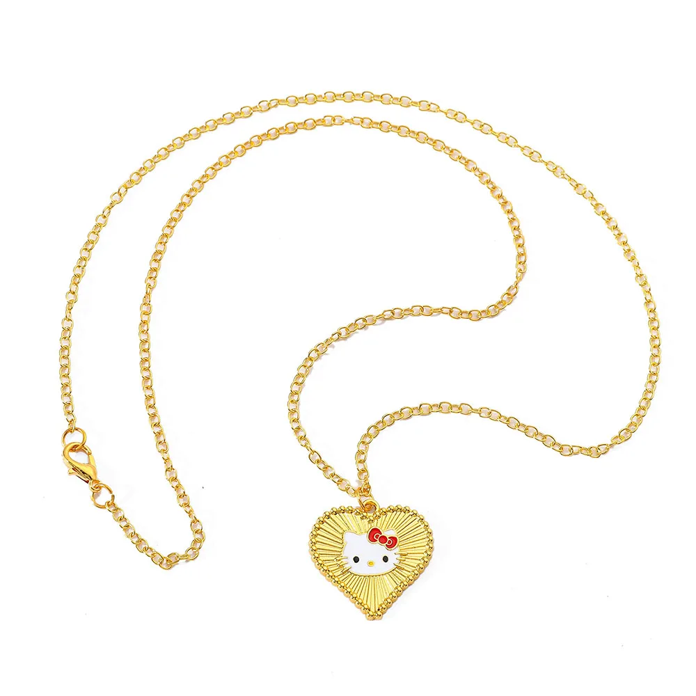 Anime Sanrio Hello Kitty Necklace Cartoon Figure KT Cat Love Pendant Necklace Girls Birthday Party Jewelry Accessories Gifts