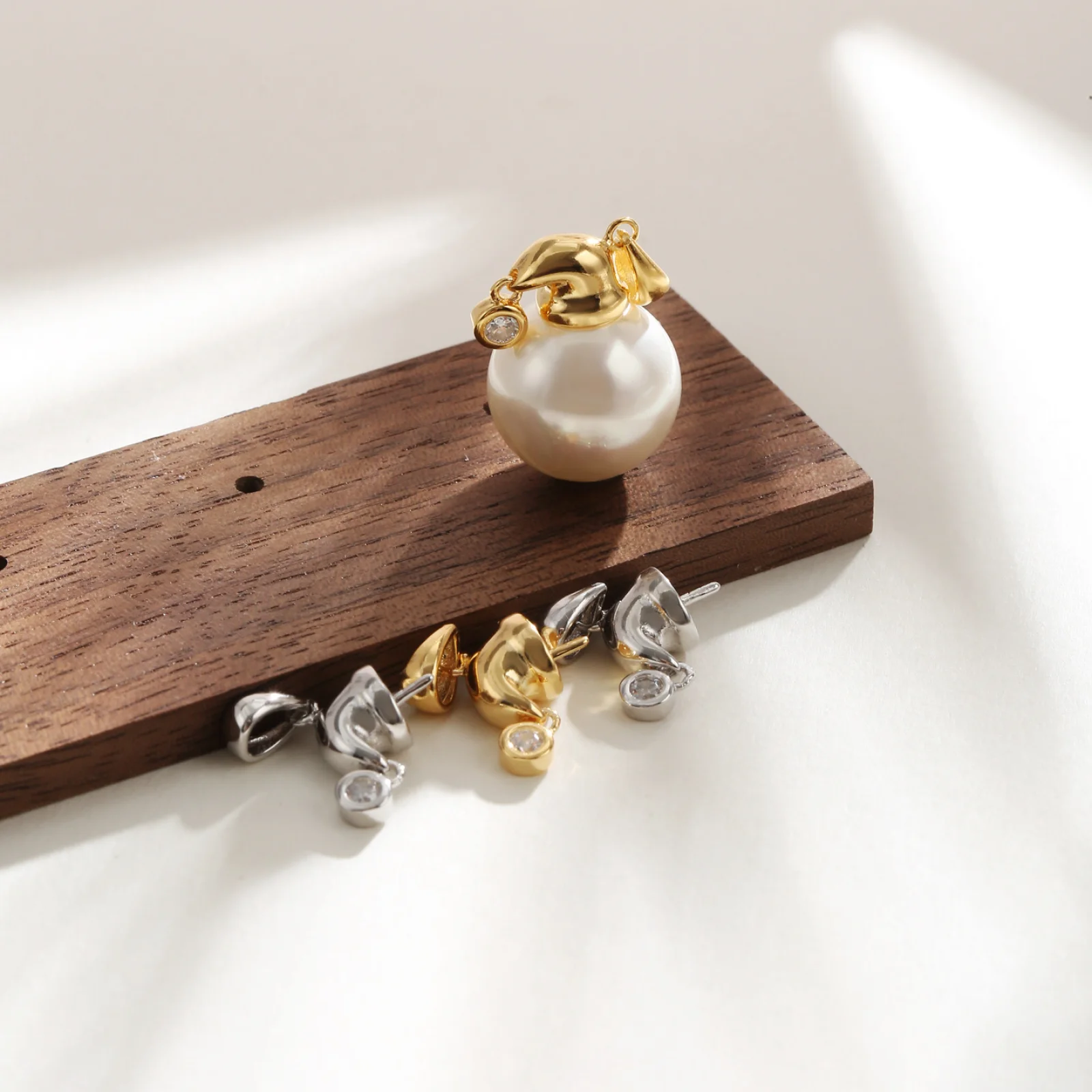 925 Sterling Silver Sleeping Cap Shape Pearl Pendant Connector Connect Round Beads DIY Necklace Jewelry Findings Accessories