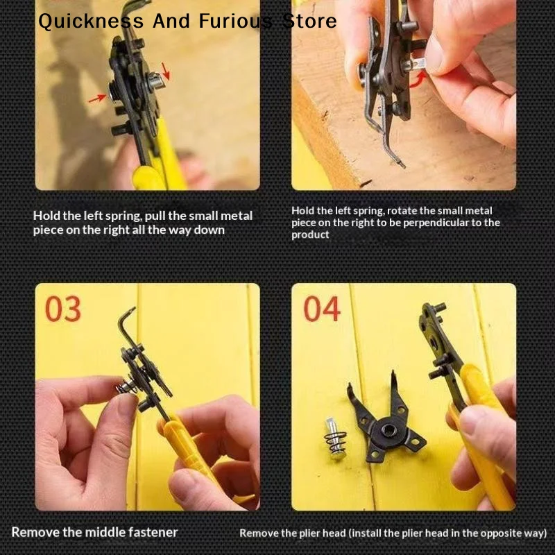 Multifunctional 4 In 1 Snap Ring Plier Combination Spring Four Rings Plier Head Clamp Spring Shaft Dismounting Repairing Tool