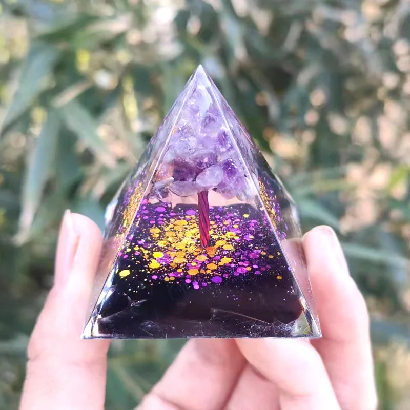 Pyramid Crystal Gravel Epoxy Resin Home Desktop Handmade Ornaments Gift Auspicious Feng Shui
