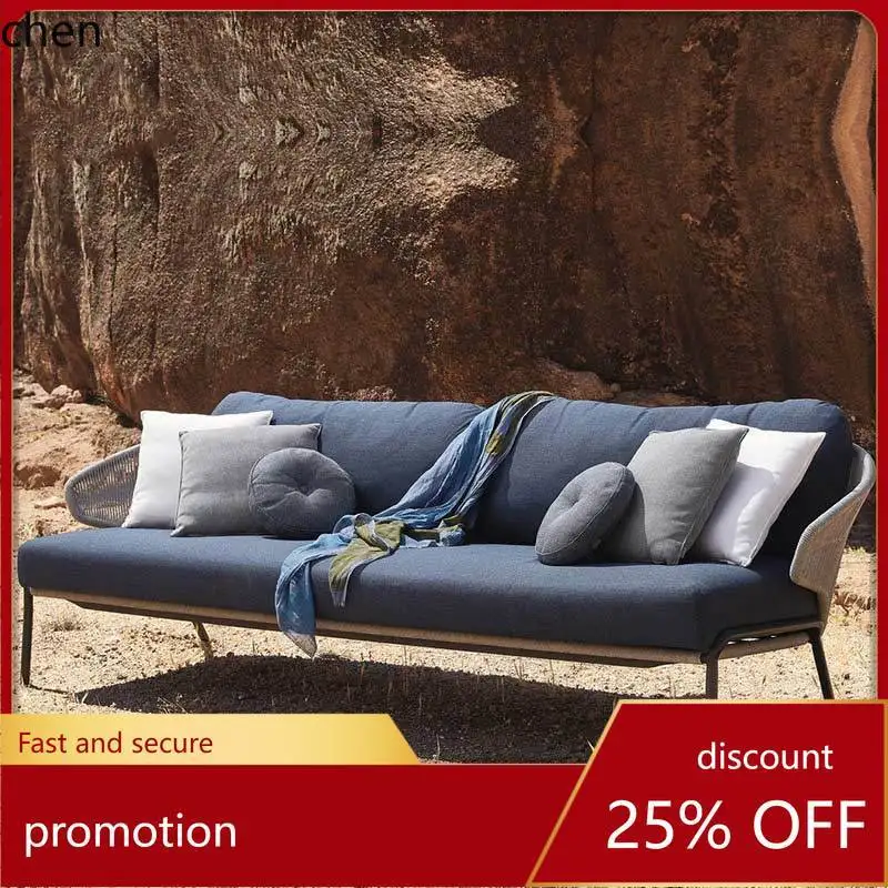 HT Outdoor Sofa Courtyard Custom Outdoor PE Rattan Woven Rope Sofa Set Sunroom Waterproof Sunproof
