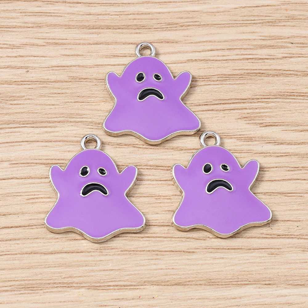 10 Stück 18 x 20 mm niedliche bunte Emaille-Halloween-Geister-Charms-Anhänger für Schmuckherstellung, Ohrringe, Halsketten, DIY-Bastelzubehör – Detail 7