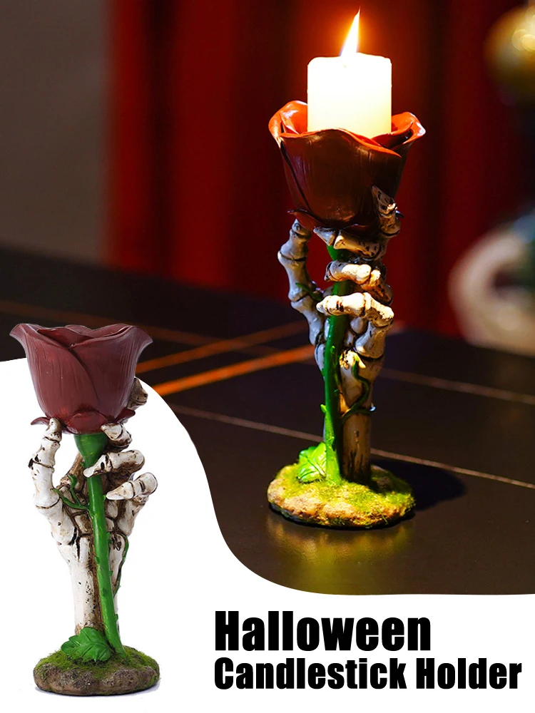 Halloween Candlestick Skeleton Hand Rose Candlestick Home Bar Atmosphere Decoration Ornament Ornament