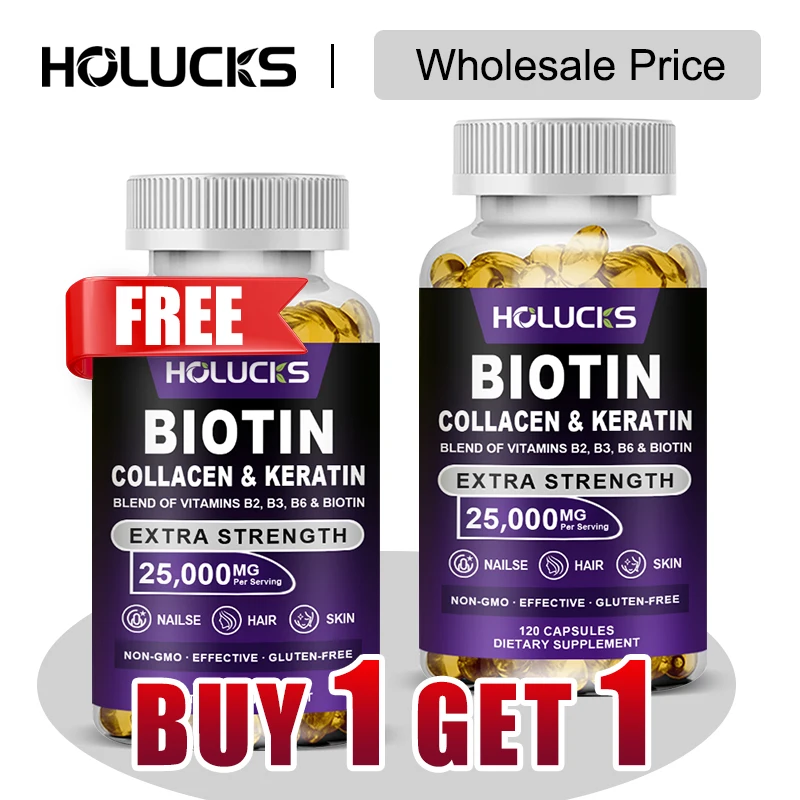 

Buy 1 Get 1 Free! Advanced Biotin Collagen & Keratin Supplement, for Strong Hair, Glowing Skin & Nail Growth, Men & Women