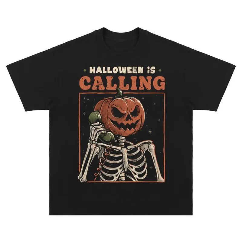 

Новая мужская футболка свободного кроя с коротким рукавом и круглым вырезом, с графическим принтом «Тыква-голова» на Хэллоуин 2026 года, высокое качество