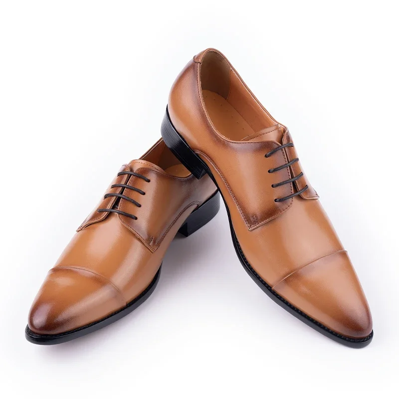 

Pop Factory Price Men Leather Shoes Lace-up Handmade Leather Wedding Party Office Formal Shoes Oxford Derby Stylish Business Ele