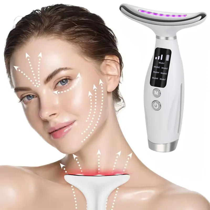 مدلك الوجه والرقبة 7 ألوان تهتز EMS جهاز تجميل الوجه للرقبة بالتيار الصغير لتعزيز العناية بالوجه والرقبة والكتف #1