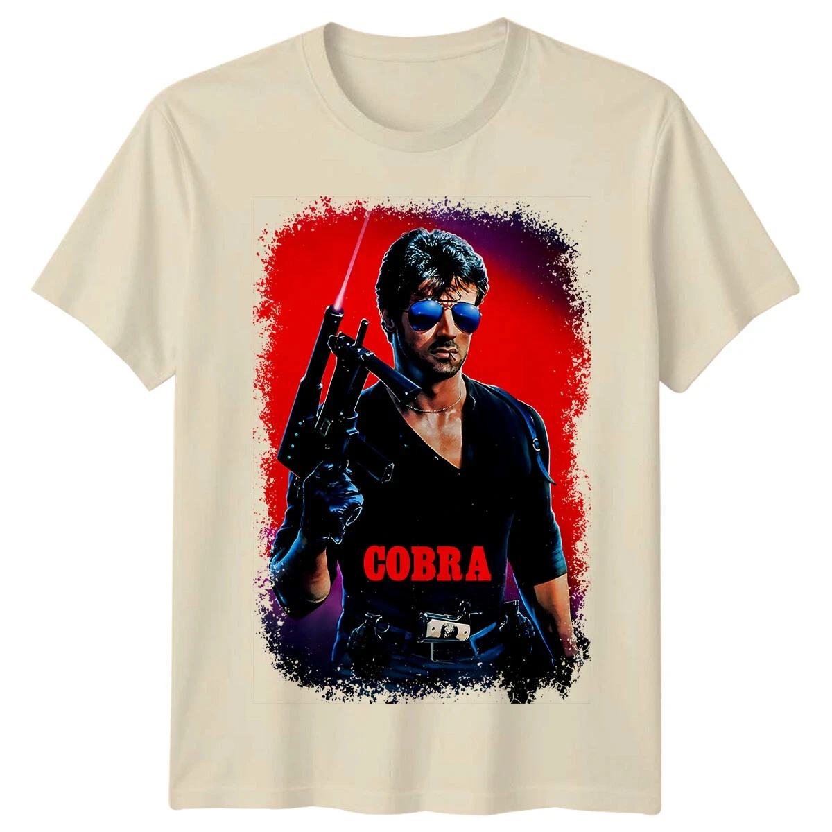 Camiseta Retrô Cobra 1986 para Homens e Mulheres, Estampa Clássica de Filme de Ação com Sylvester Stallone, Camiseta Gráfica Vintage Casual