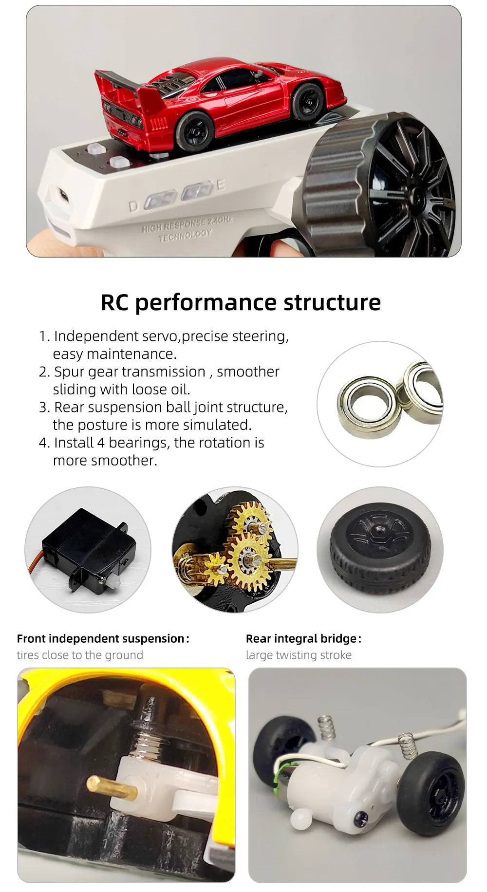 LDARC S100 1:64 1/64 RC Mini Fahrzeug/Rennwagen, CT03 2,4 GHz 10CH Fernbedienung Erwachsene Kinder Spielzeug Geschenk – Detail 7