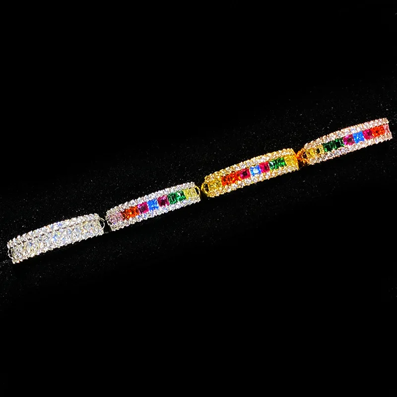 

MDL Moissanite style thick plated S925 sterling silver ring light luxury color treasure artificial tourmaline ladder