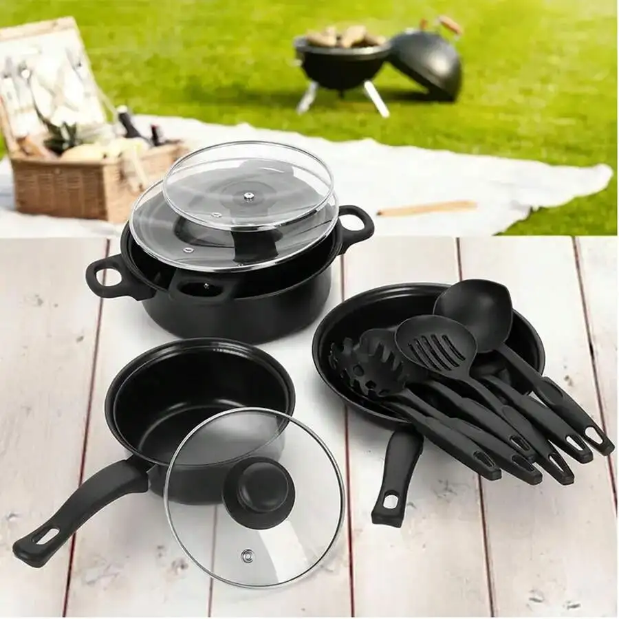 Nonstick Cookware Set, 13pcs Pots And Pans Set Non-Stick, Portable Lightweight Camping Cookware Kits With Glass Lids And Nylon U