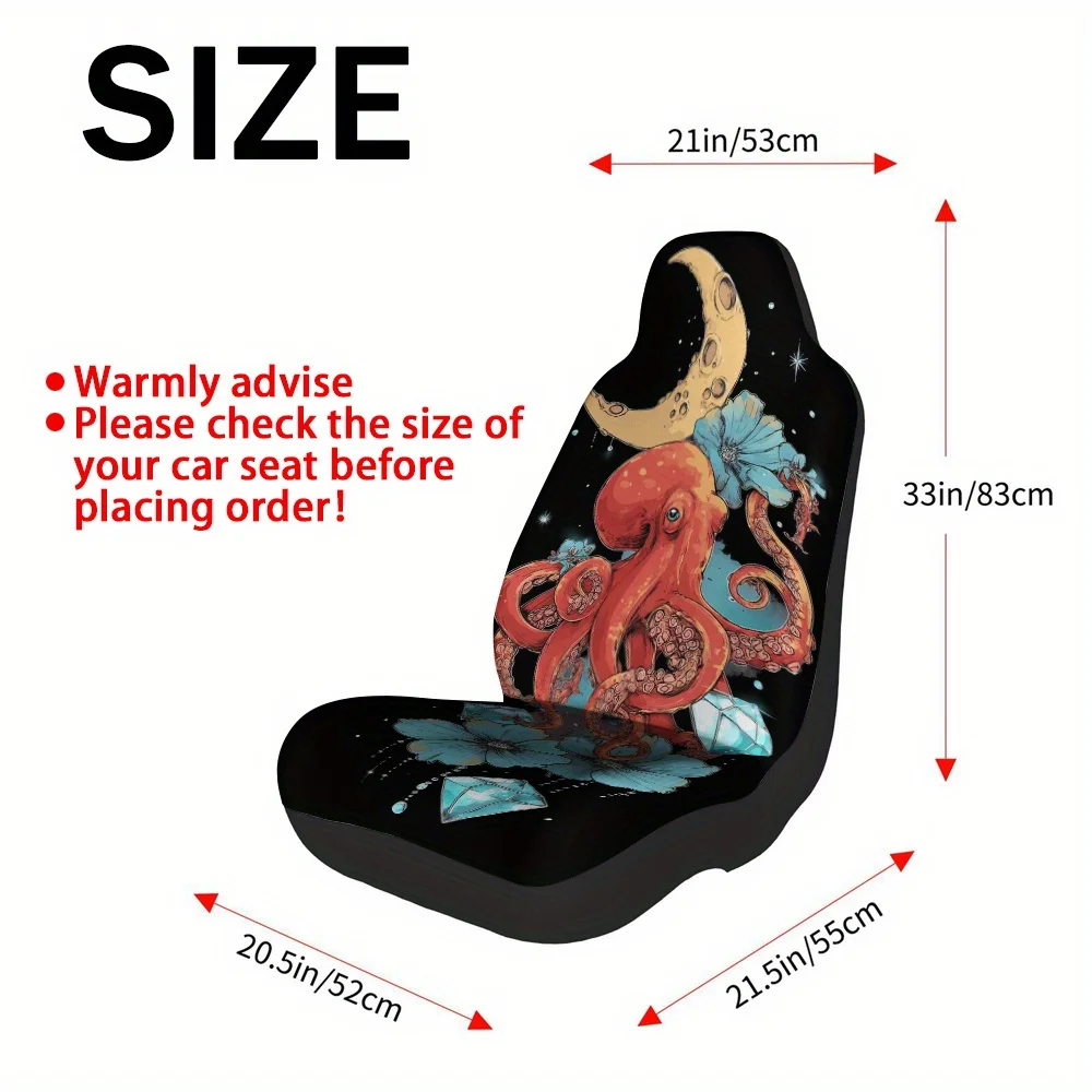 2pcs, Car Seat Covers Octopus Moon Diamonds Flowers Style, Comfortable And All Season Use, Compatible With Sedan And SUV Front S