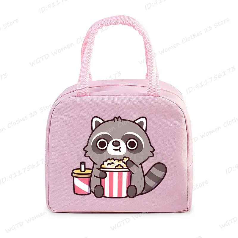 Kawaii Pink Pig Print Lunch Bag Student Office Women Men Bento Pouch Cute Animal Insulation Portable Picnic Food Lunch Bags