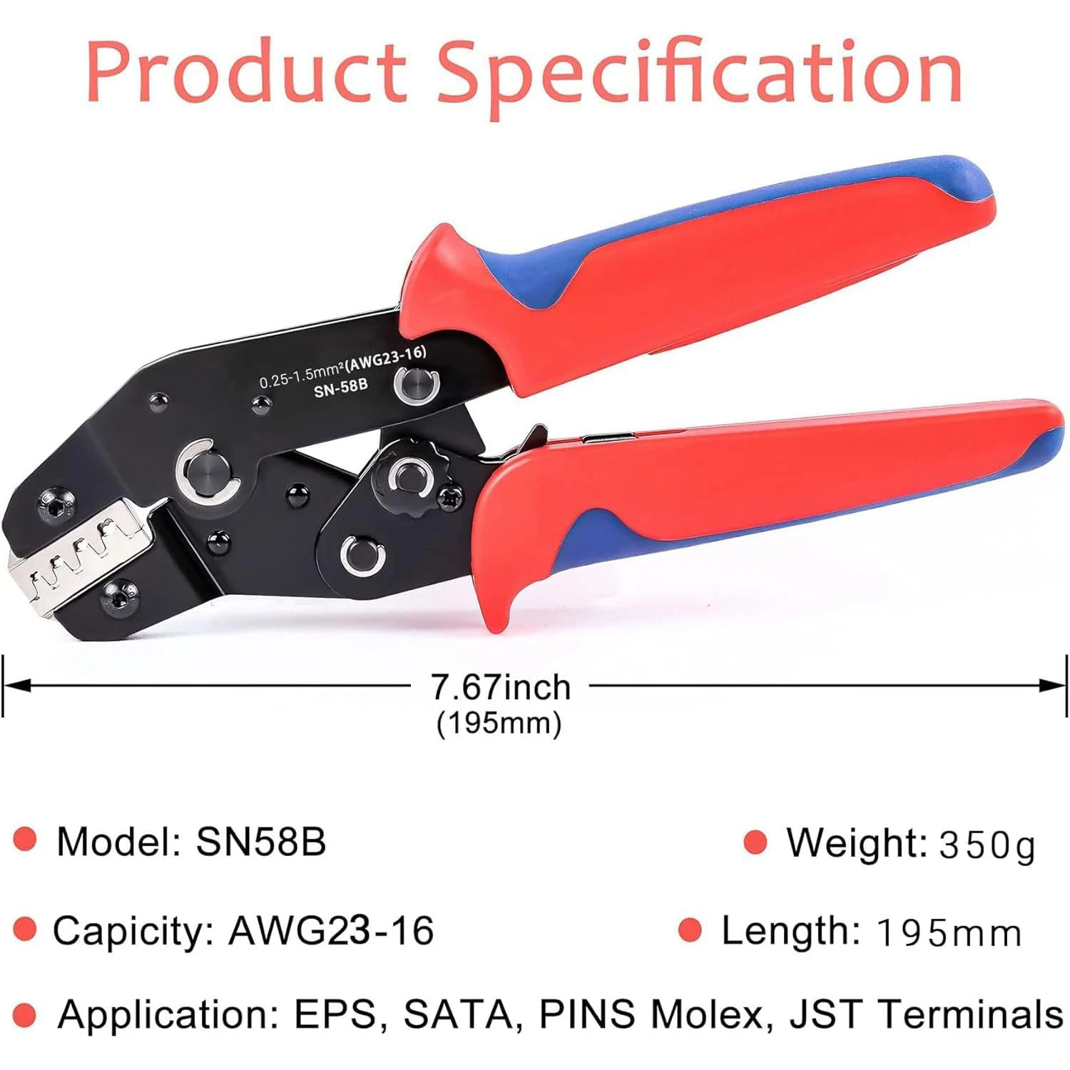 

Обжимной инструмент с храповым механизмом 7-в-1 со сменными губками для термоусадочных разъемов, клемм для проводов - электрические клещи для обжима