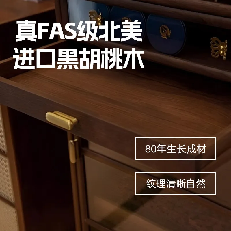 Black walnut solid wood teacup tea set storage floor Wenwan storage cabinet
