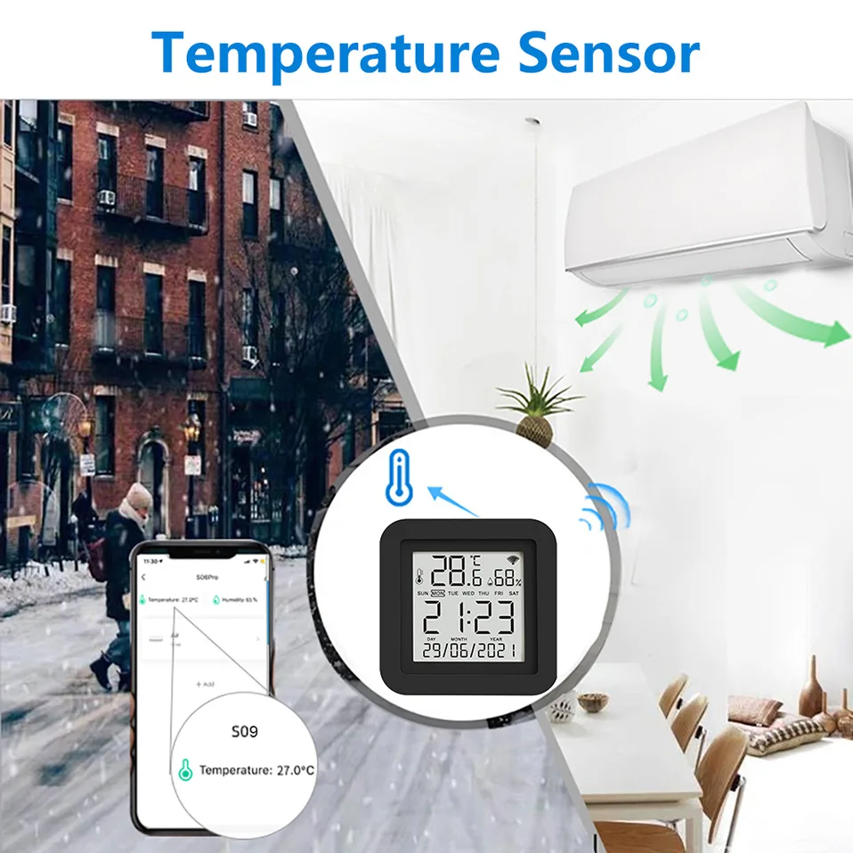 Imagem -03 - Termostato Inteligente Multifuncional com Display Lcd Mini Sensor de Temperatura e Umidade Wifi Controle Remoto ir Novo