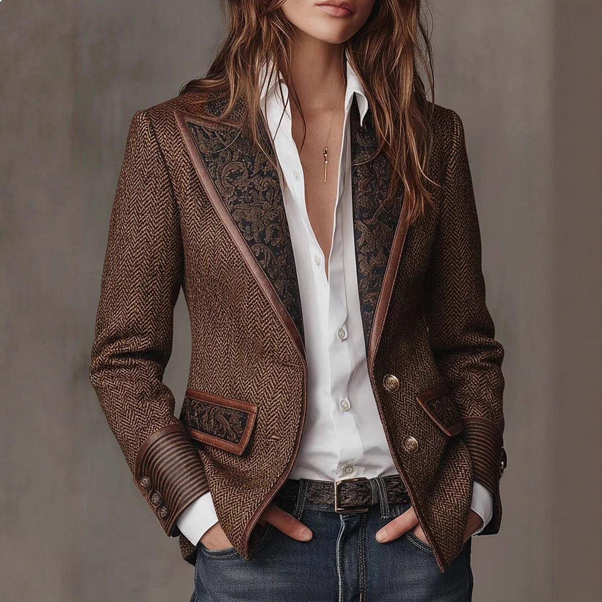 Französischer Vintage-Wollmantel mit Kontrastkragen für Damen, Winterjacke, dick und warm