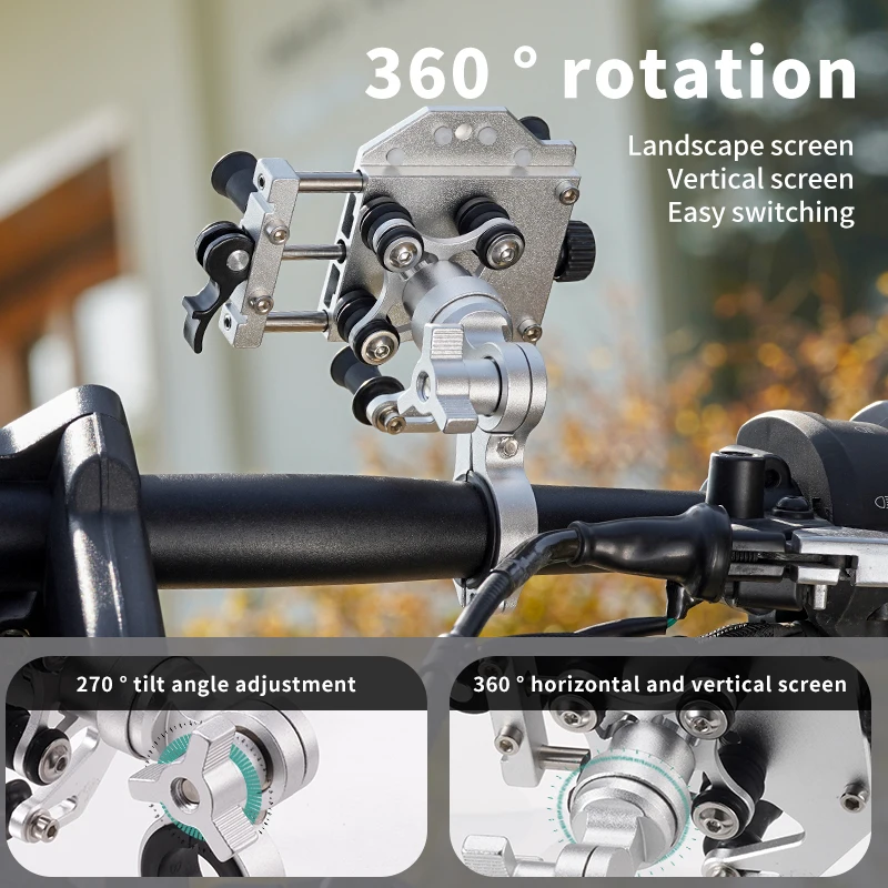 Motorcycle Phone Holder Universal Alloy Shock-Absorbing Motos Bicycle Handlebar Navigation Bracket 360° Rotary Adjustable Stand