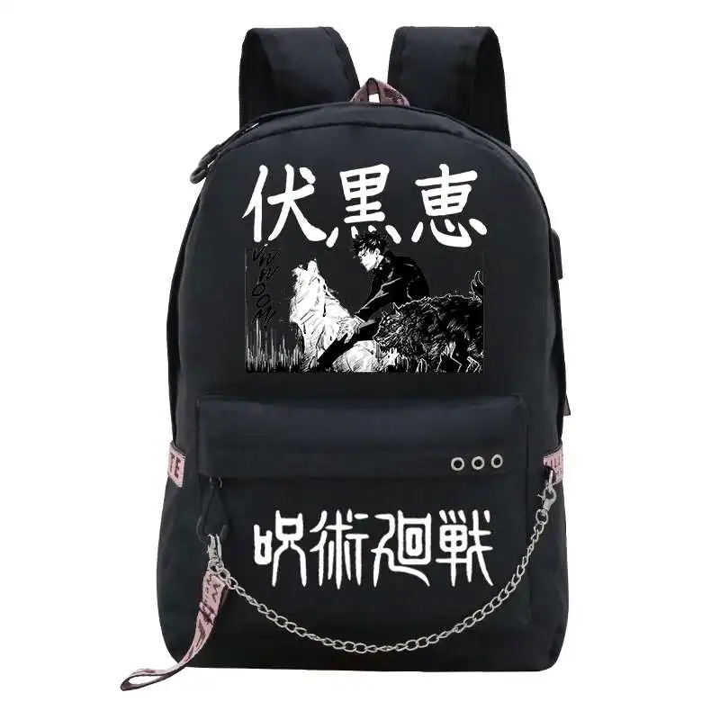 Jujutsu Kaisen Backpack Teen Girls Boy School Bag USB Charging Port Laptop Bag Fushiguro Megumi Anime Nylon Mochila Escolar