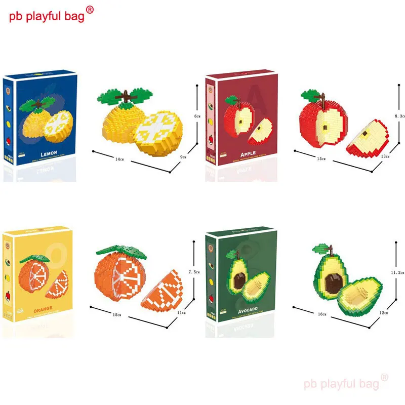 PB – bloc de construction de sac de jeu de fruits, série de pommes et oranges, assemblage de micro-particules, décoration, jouets pour enfants, cadeau, og270