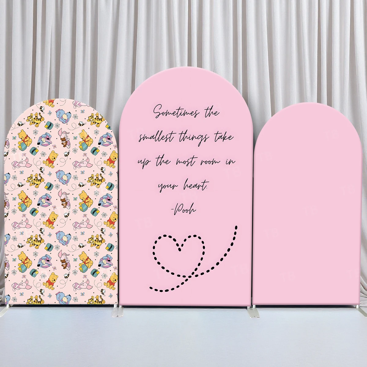 

TB Pink Heart Winnie Bear Arch Backdrop Cover for Girls Birthday Party Baby Shower Custom Photo Background Decor Elastic Fabric