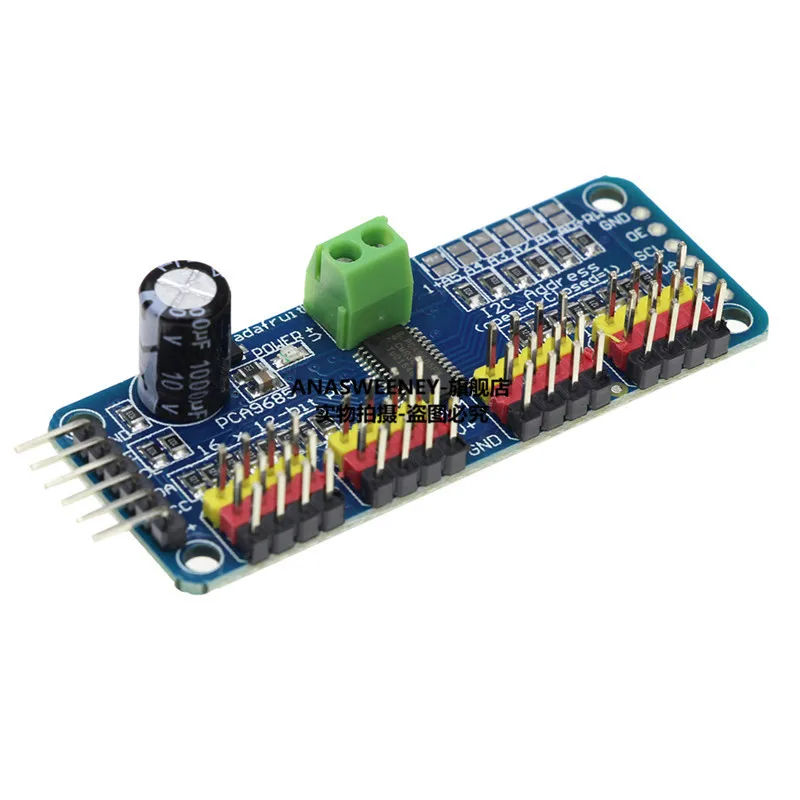 16-channel PWM Steering Gear Drive Board PCA9685 Controller Robot IIC for MG90S SG90MG995