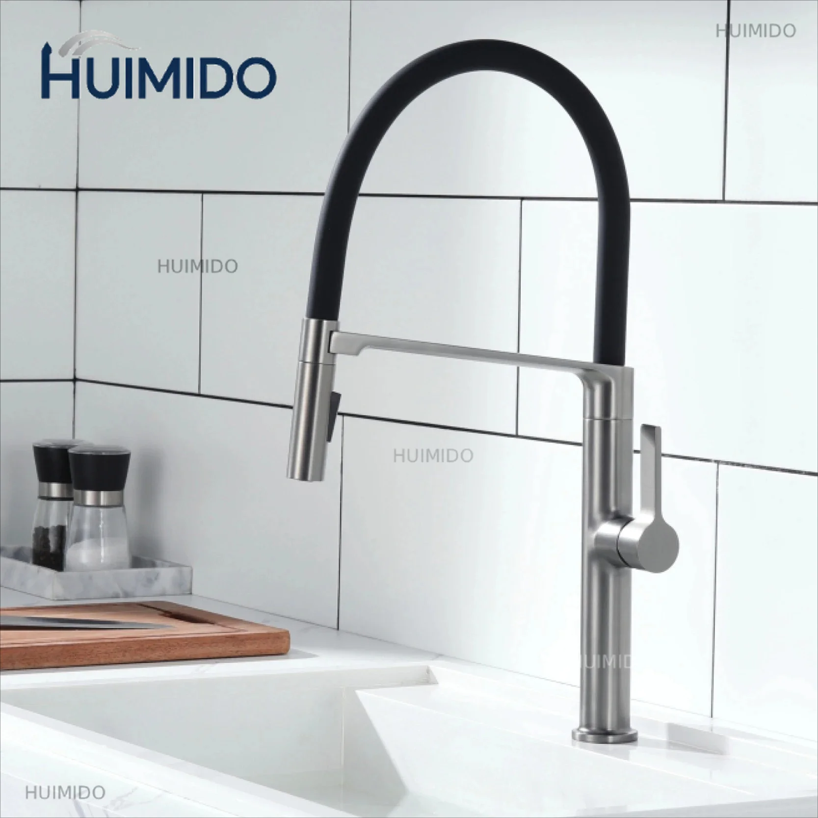 Luxury Gun Grey Brass Kitchen Faucet Simple Design Single Handle 2-Function Hot and Cold Water Pullout Sink Mixer