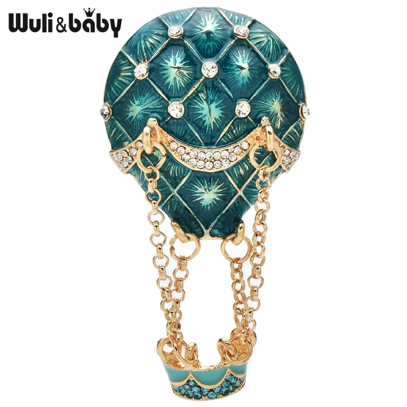 Wuli&baby Blue Hot Air Balloon Brooches For Women Unisex Enamel Flying Romantic Vehicle Party Casual Brooch Pins Gifts