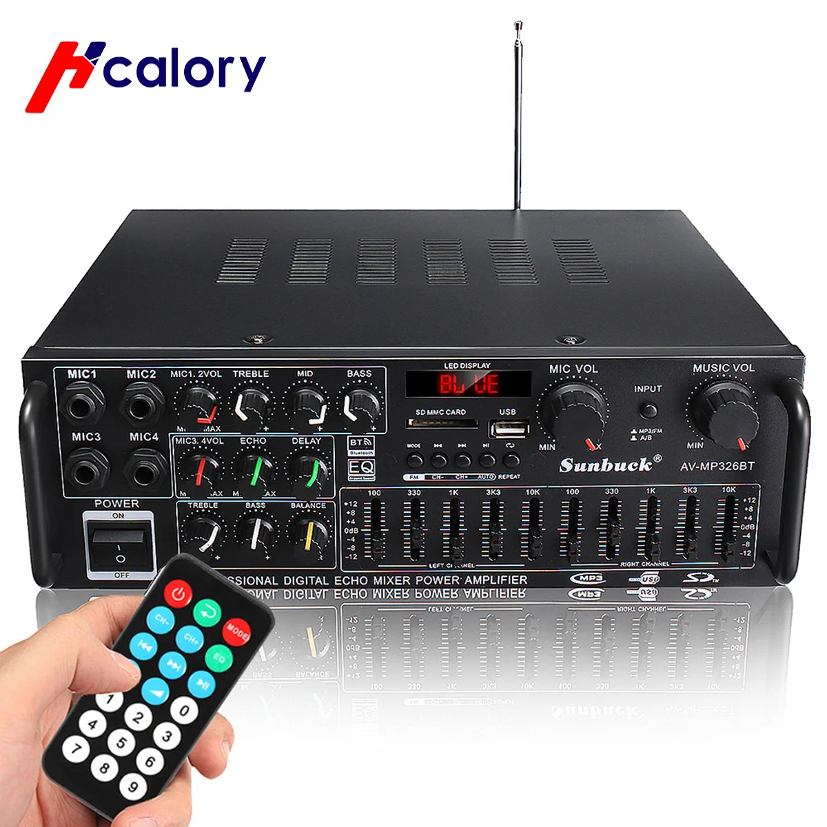 Black bluetooth Stereo Amplifier 2 Channel HiFi Audio Power Amplifier Remote Control USB SD FM 220V EU Plug