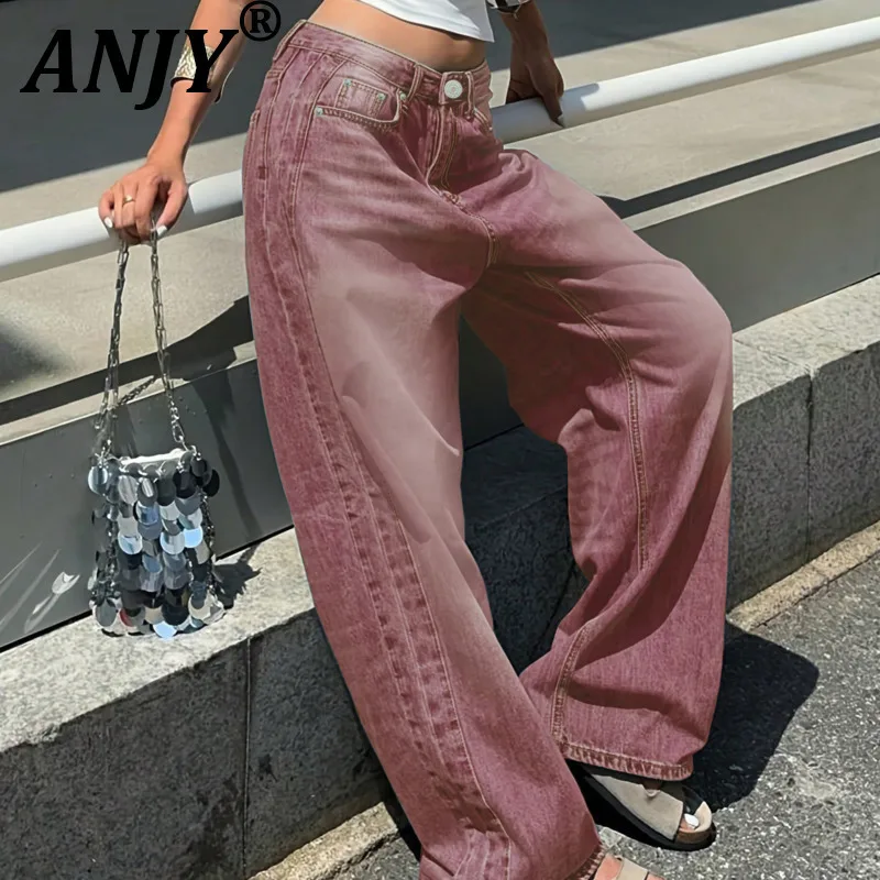 

ANJY, весенне-осенние новые женские модные потертые шикарные широкие джинсы, уличная одежда, свободный крой, универсальные стильные повседневные джинсовые брюки A17239