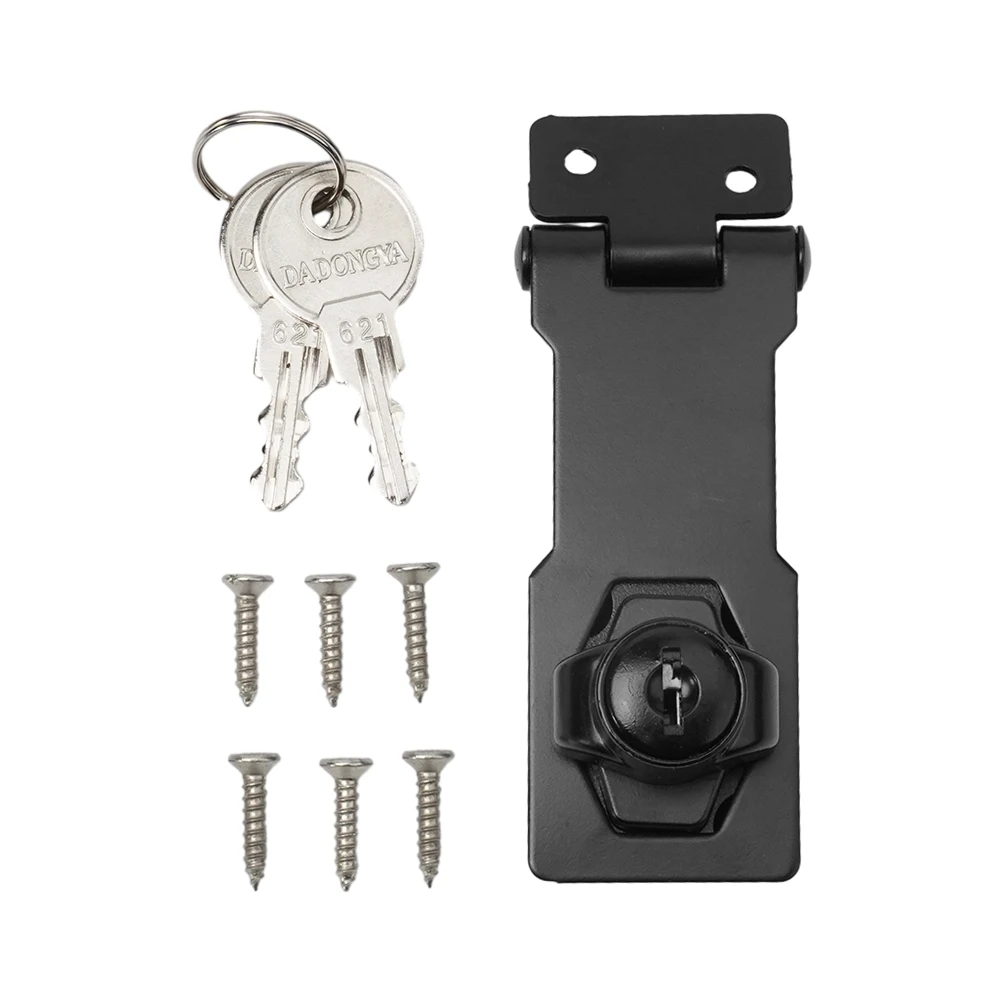 3in Black Locking Hasp And Staple With Keys Padlock Garage Lock Cupboard Shed Home Hardware Desk Cabinet Anti-theft Drawer Lock