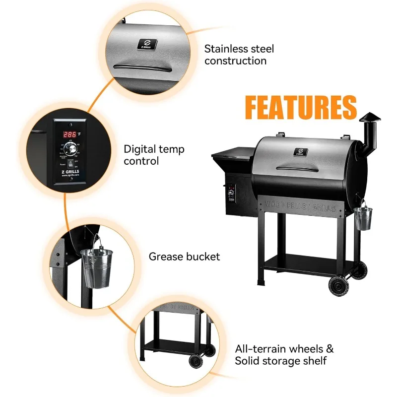 Z GRILLS Wood Pellet Smoker Grill, 8 in 1 BBQ Grill with Auto Temperature Control, 697 sq in Cooking Area for Backyard,Patio and