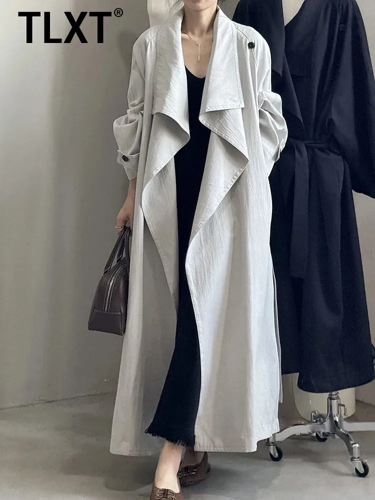 

TLXT Elegant Women's Casual Versatile Long Trench Coat Korean Style Loose Lazy Style Large Lapel Coat Female Winter2025 New