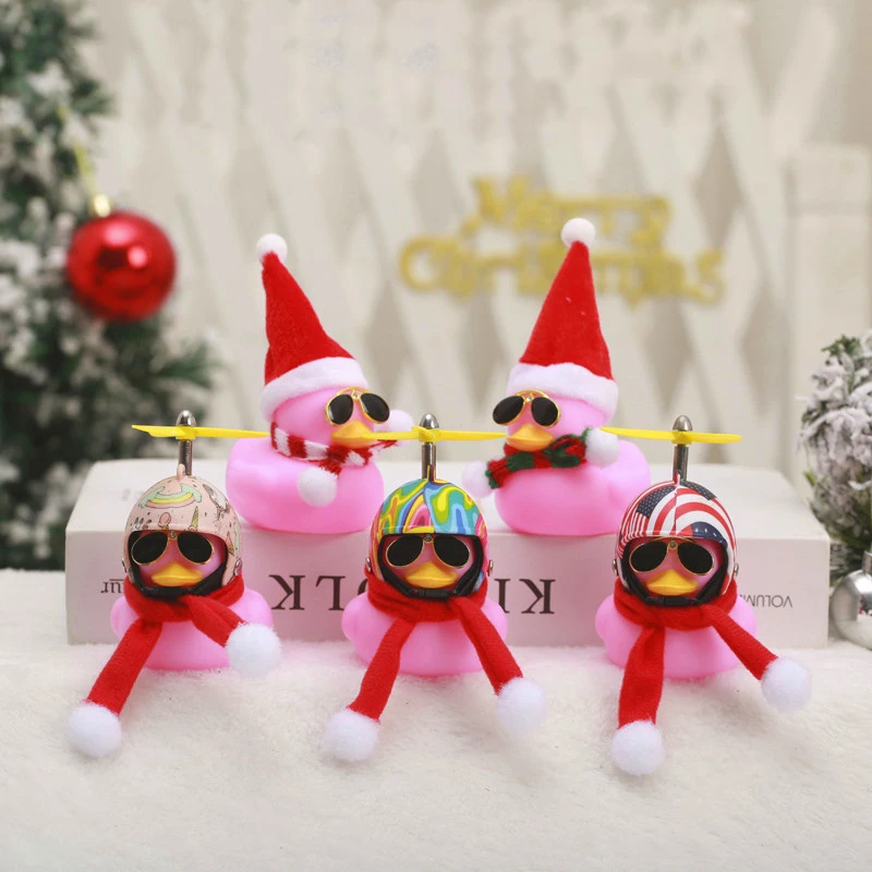 Xams Hat Yellow Black Pink Rubber Duck for Christmas Bicycle Car Holiday Decoration Cute Squeak Ducky with Helmet Scarf Winter