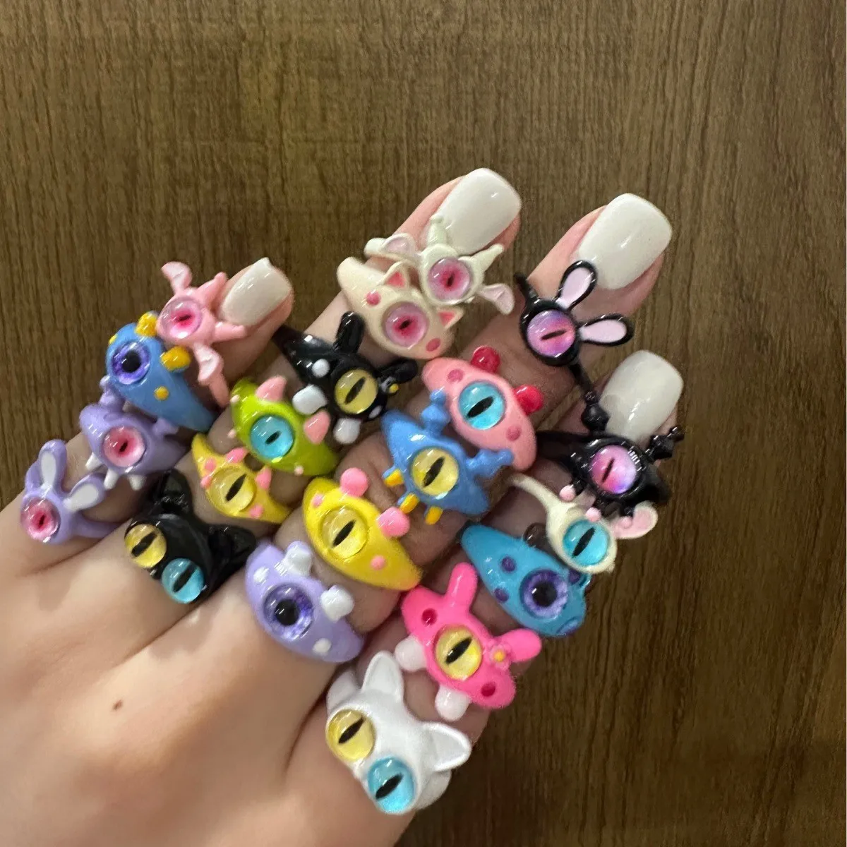 Kiss Jewelry 36pcs Cute Little Monster Eyes Finger Rings Set with Box Random Color for Women Kids Funny Cartoon Animal Ring Gift