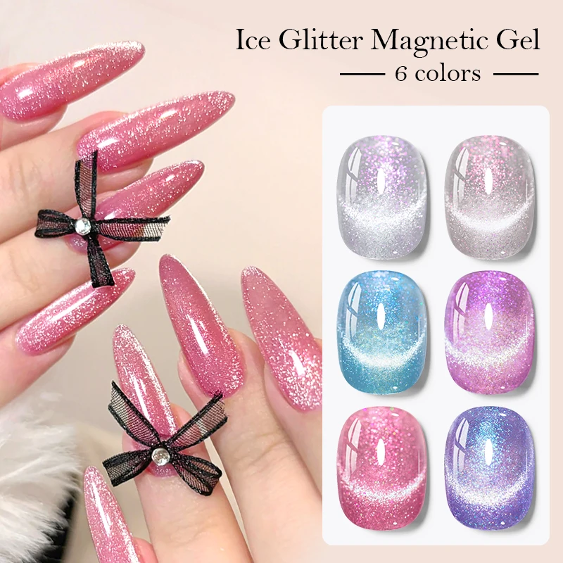 MEET ACROSS 7ml Ice Glitter Gel magnetico Smalto per unghie Auroras Fash Cat Eye Gel Soak Off Gel UV Nail Art Smalto Auroras Top Coat