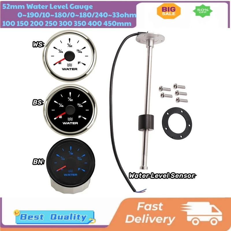 Cars Ships Water Level Sensors 100 150 200 250 300 350 400 450mm Length Senders 52mm 0-190ohm / 240-33ohm Water Level Gauges