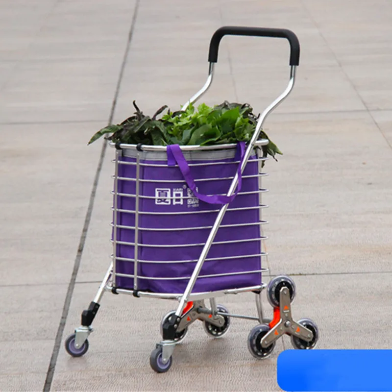 Grocery Shopping Cart Elderly Household Tow Truck Folding Portable Supermarket Trailer Vegetable Basket Hand-pulled Pull Rod Car