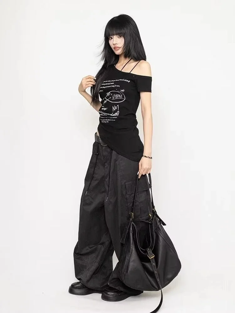 الشارع الشهير انحراف طوق عادية تيز خمر إلكتروني الطباعة Harajuku غير النظامية القمم الجرونج سليم صالح المرأة تي شيرت Y2k الجمالية