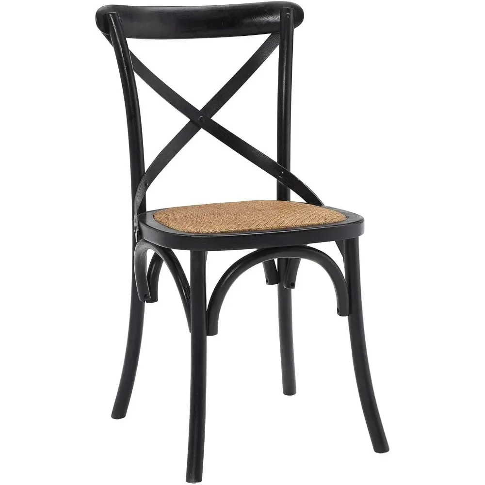 Gear Rustic Modern Farmhouse Elm Wood Rattan Four Dining Chairs in Black