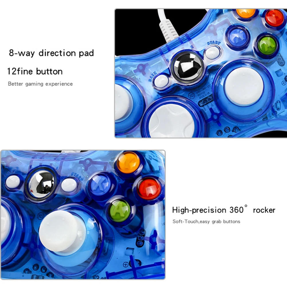 จอยควบคุมสำหรับเล่นเกมแบบมีสาย USB จอยสติ๊กความไวสูงปุ่มเล่นเกมมีความแม่นยำสูงสำหรับไมโครซอฟต์ Xbox 360