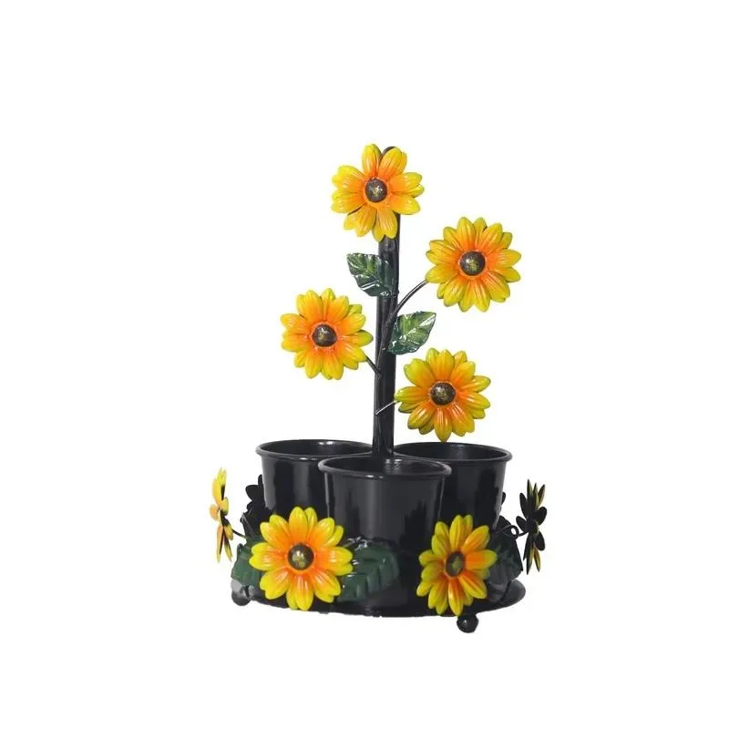 Modern Handmade Iron Sunflower Vertical Seasoning Rack Single Layer Kitchen Desktop Storage Home Decoration