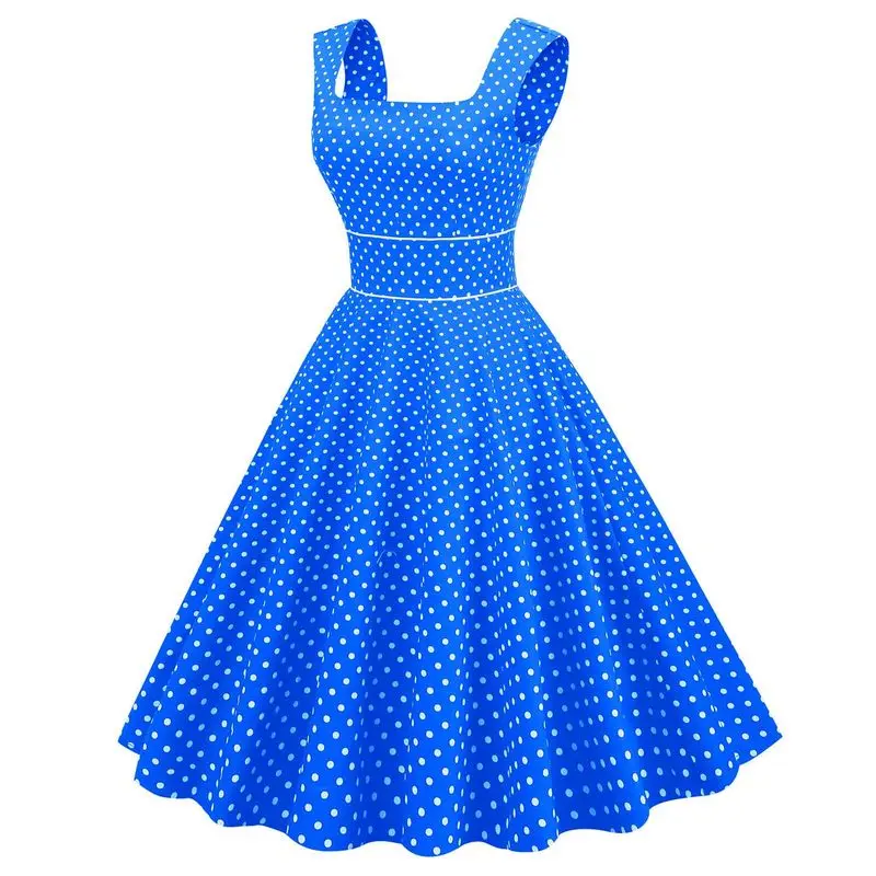 

Retro Polka Dot Square Collar Slim Fit Ele High Waist A-Line Dr Women's Spring Summer Autumn Winter Casual Dr