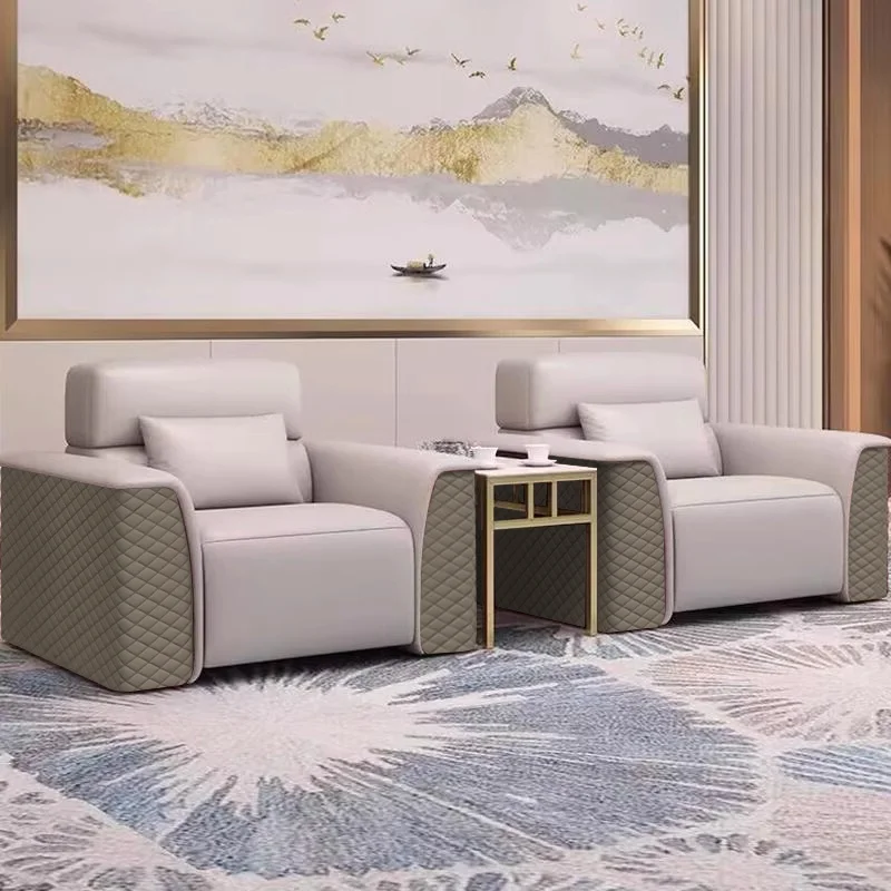 Custom Office Sofa Genuine Leather Business Rest Area VIP Reception Bank Conference Room Sofa Coffee Table Set