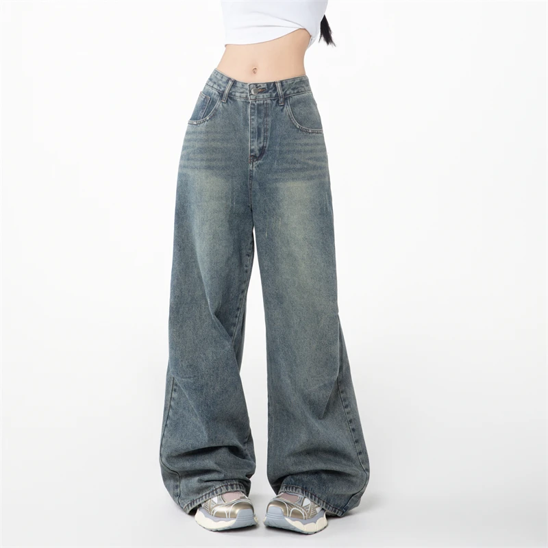 Low Waist Baggy Jeans for Women 2024 Fashion 90s Vintage 2000s Clothes Y2k Blue Women\'s Wide Denim Pants Woman Trousers Jeans