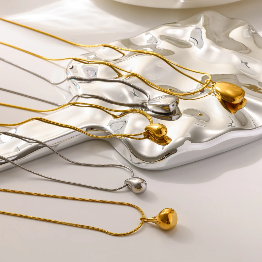 Minimalistische Damen-Halskette mit Tropfenanhänger aus Edelstahl, 18K vergoldet, wasserdicht, alltägliches Schmuckzubehör – Detail 3