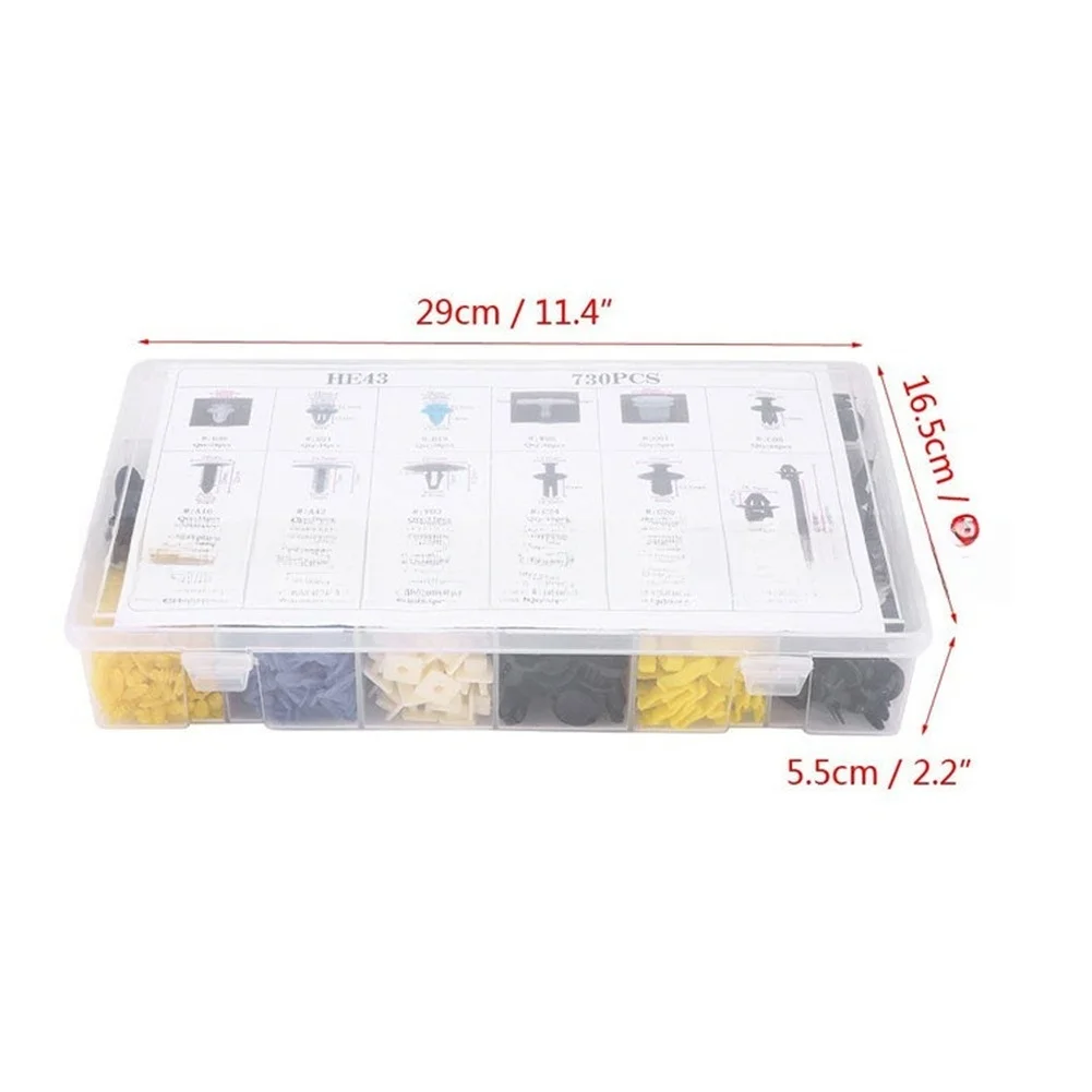 730PCS Mixed Bumper Clips Kit with 17 Designs Suitable for Various Car Makes and Models in Exterior Panel Repairs