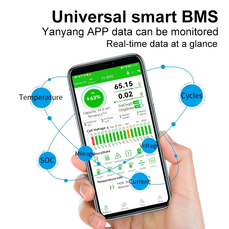 For Ebike Motorcycle3S-25S Smart BMS Lithium LiFePo4 Battery Protection Board Battery Management System with Bluetooth RS485