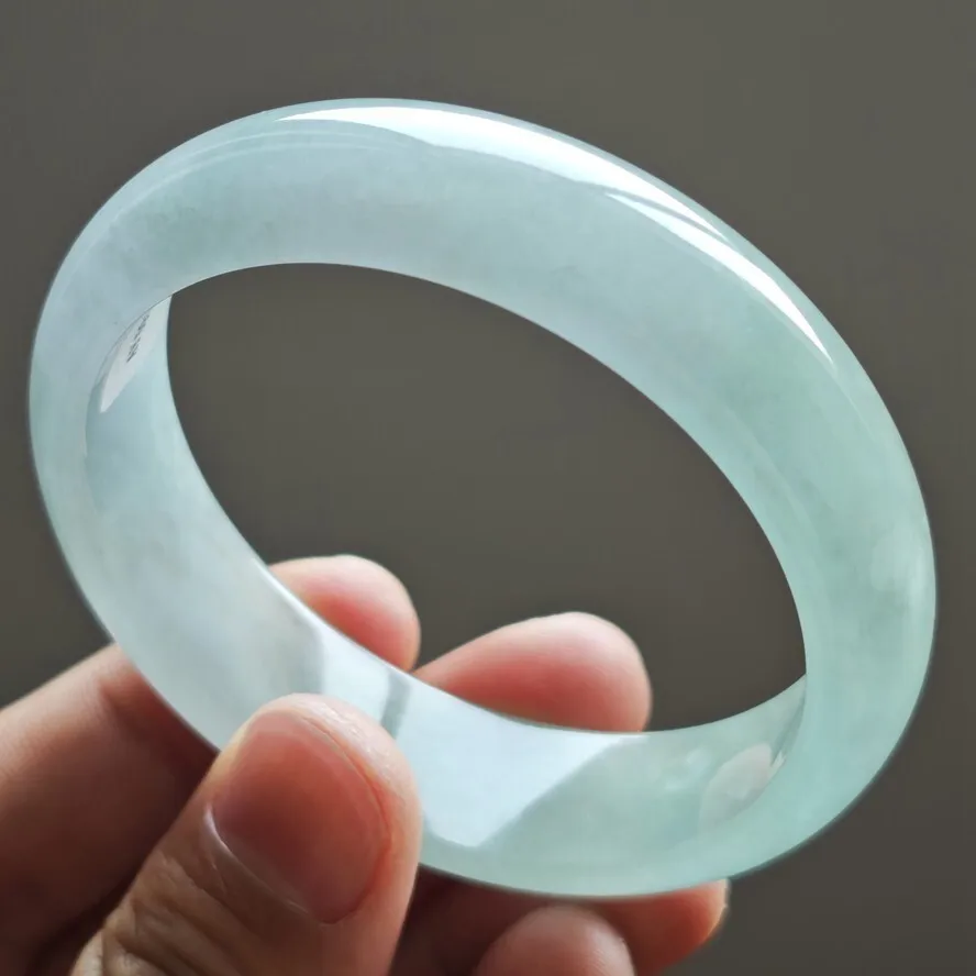 Certified Natural Grade AAA Icy Green Burmese Jade jadeite bracelet 57-58MM